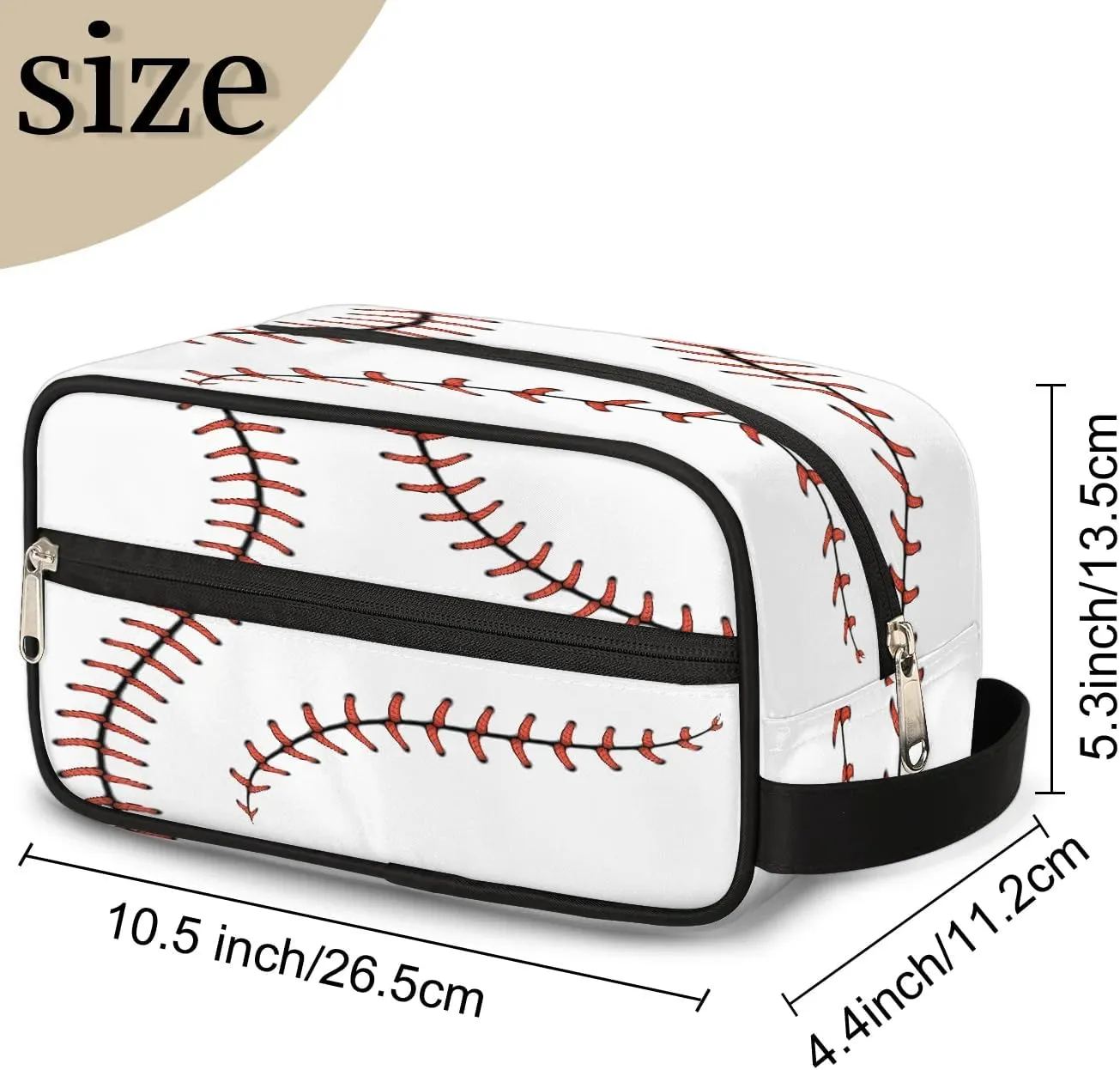 Boys Travel Toiletry Bag, Kids Waterproof Hanging Dopp Kit, White Baseball Wash Bag with Large Capacity for Travel, Sports, Shower