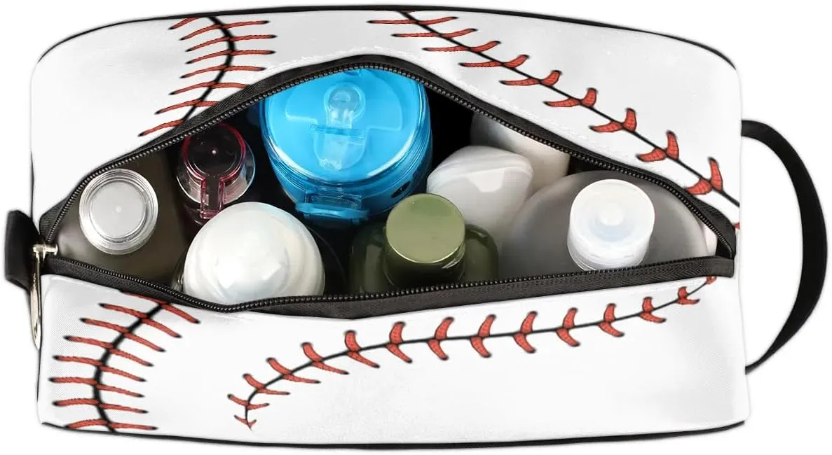 Boys Travel Toiletry Bag, Kids Waterproof Hanging Dopp Kit, White Baseball Wash Bag with Large Capacity for Travel, Sports, Shower