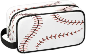 Boys Travel Toiletry Bag, Kids Waterproof Hanging Dopp Kit, White Baseball Wash Bag with Large Capacity for Travel, Sports, Shower