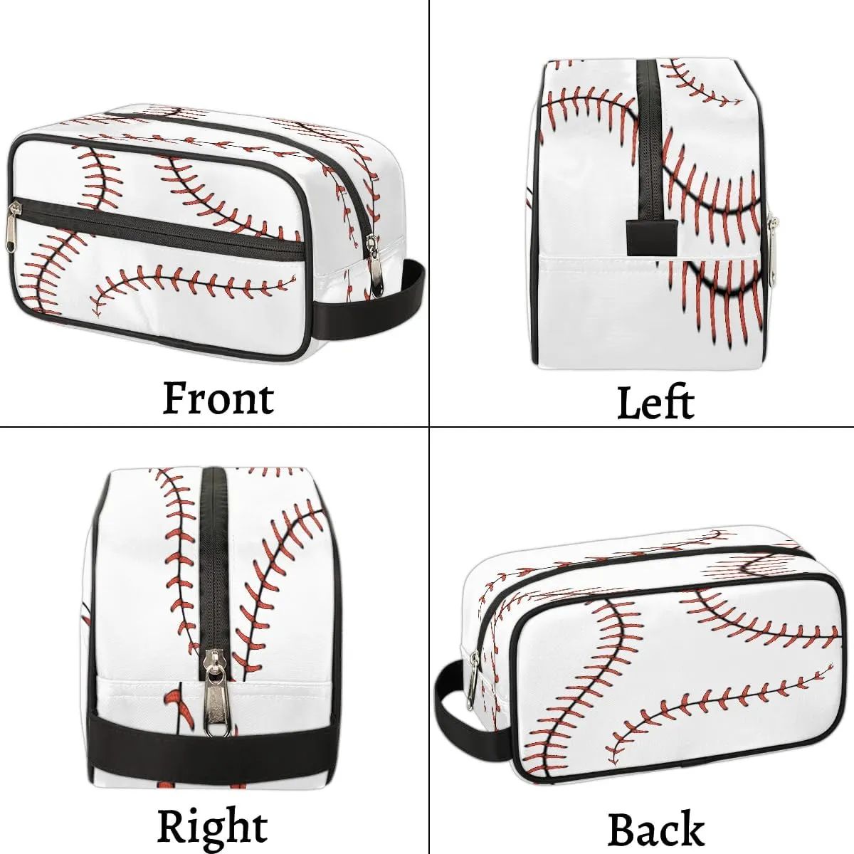 Boys Travel Toiletry Bag, Kids Waterproof Hanging Dopp Kit, White Baseball Wash Bag with Large Capacity for Travel, Sports, Shower