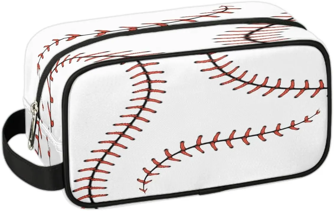 Boys Travel Toiletry Bag, Kids Waterproof Hanging Dopp Kit, White Baseball Wash Bag with Large Capacity for Travel, Sports, Shower