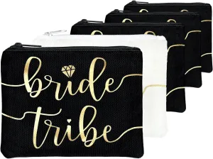 Bride Tribe Makeup Bags - Bridesmaid Favor for Bachelorette Party, Bridal Shower, Wedding. Cosmetics/Toiletries Bag, Wedding Survival Kit, Hangover Kit, Keepsake (4 1pc Bride Tribe   Bride, Black)