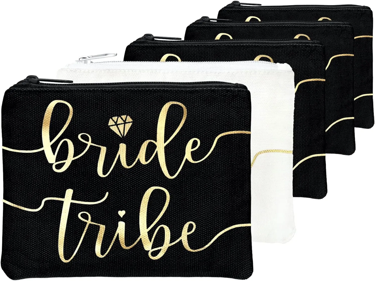 Bride Tribe Makeup Bags - Bridesmaid Favor for Bachelorette Party, Bridal Shower, Wedding. Cosmetics/Toiletries Bag, Wedding Survival Kit, Hangover Kit, Keepsake (4 1pc Bride Tribe   Bride, Black)