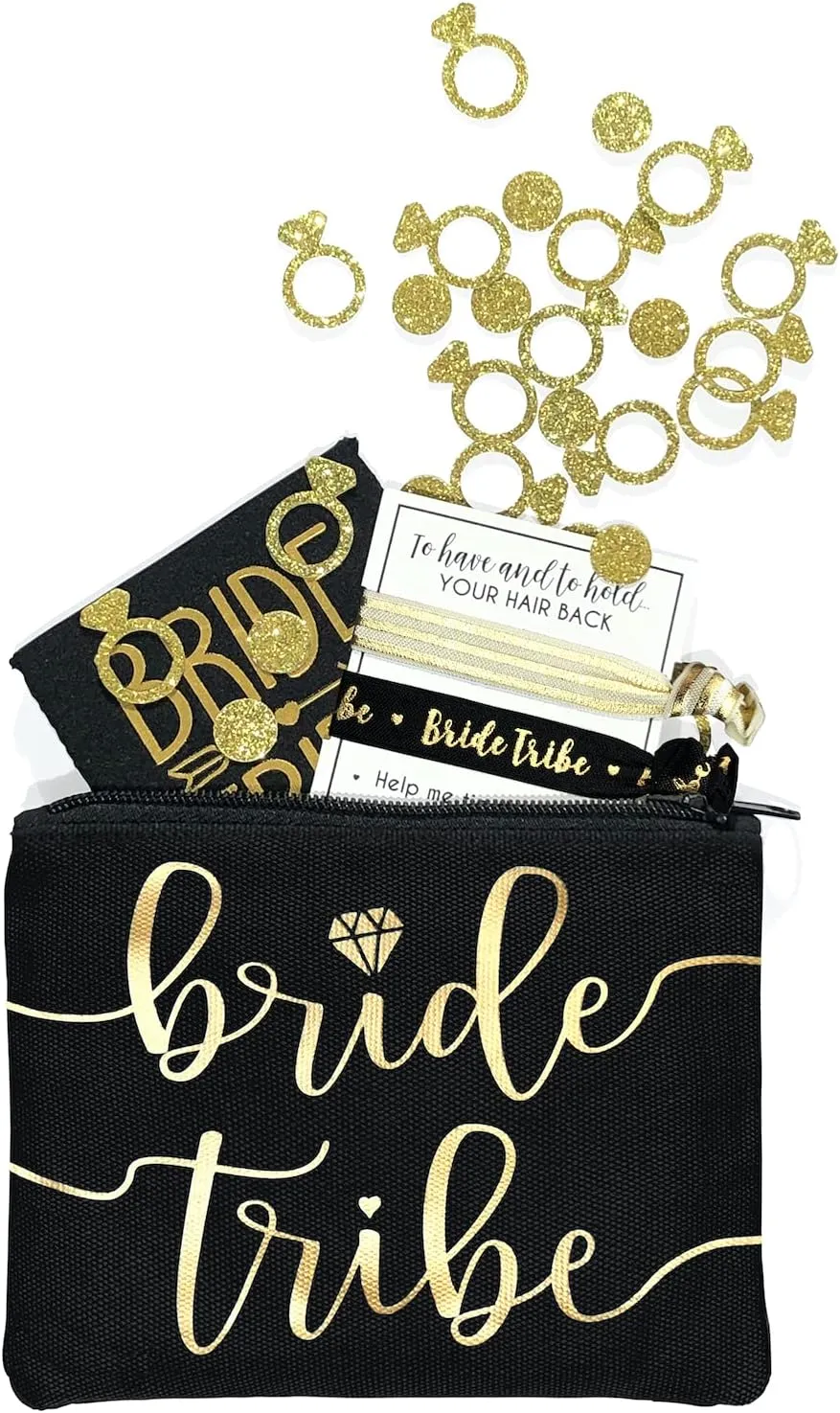 Bride Tribe Makeup Bags - Bridesmaid Favor for Bachelorette Party, Bridal Shower, Wedding. Cosmetics/Toiletries Bag, Wedding Survival Kit, Hangover Kit, Keepsake (4 1pc Bride Tribe   Bride, Black)