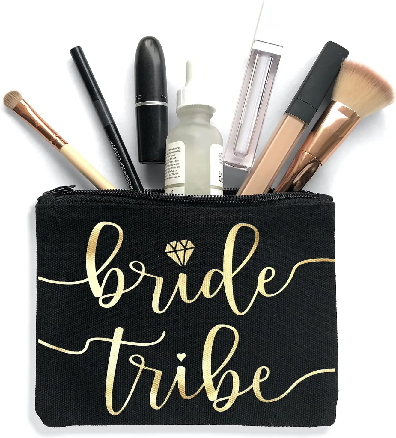 Bride Tribe Makeup Bags - Bridesmaid Favor for Bachelorette Party, Bridal Shower, Wedding. Cosmetics/Toiletries Bag, Wedding Survival Kit, Hangover Kit, Keepsake (4 1pc Bride Tribe   Bride, Black)