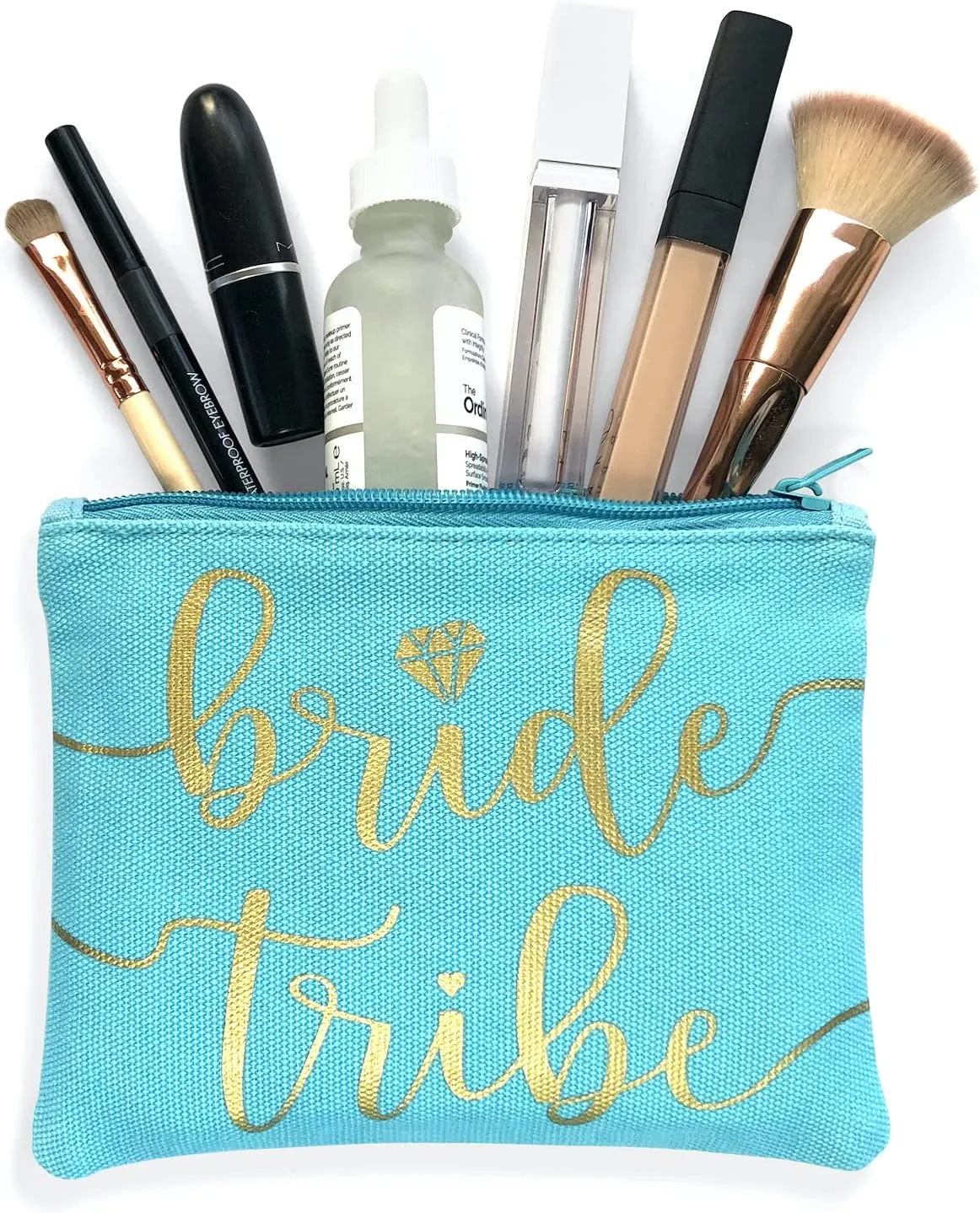 Bride Tribe Makeup Bags - Bridesmaid Favor for Bachelorette Party, Bridal Shower, Wedding. Cosmetics/Toiletries Bag, Wedding Survival Kit, Hangover Kit, Keepsake (4 1pc Bride Tribe   Bride, Blue)