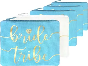 Bride Tribe Makeup Bags - Bridesmaid Favor for Bachelorette Party, Bridal Shower, Wedding. Cosmetics/Toiletries Bag, Wedding Survival Kit, Hangover Kit, Keepsake (4 1pc Bride Tribe   Bride, Blue)