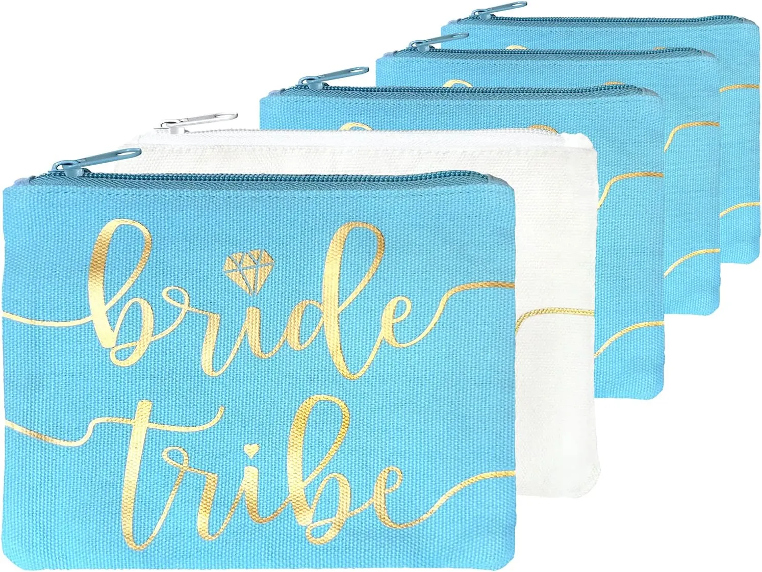 Bride Tribe Makeup Bags - Bridesmaid Favor for Bachelorette Party, Bridal Shower, Wedding. Cosmetics/Toiletries Bag, Wedding Survival Kit, Hangover Kit, Keepsake (4 1pc Bride Tribe   Bride, Blue)