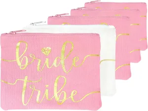 Bride Tribe Makeup Bags - Bridesmaid Favor for Bachelorette Party, Bridal Shower, Wedding. Cosmetics/Toiletries Bag, Wedding Survival Kit, Hangover Kit, Keepsake (4 1pc Bride Tribe   Bride, Blush)