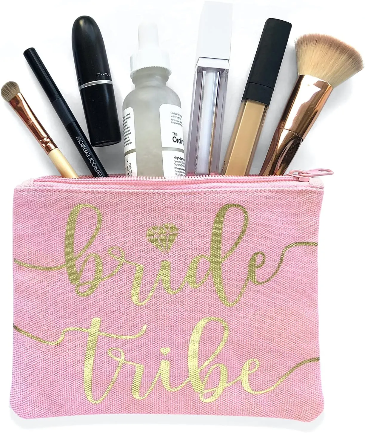 Bride Tribe Makeup Bags - Bridesmaid Favor for Bachelorette Party, Bridal Shower, Wedding. Cosmetics/Toiletries Bag, Wedding Survival Kit, Hangover Kit, Keepsake (4 1pc Bride Tribe   Bride, Blush)