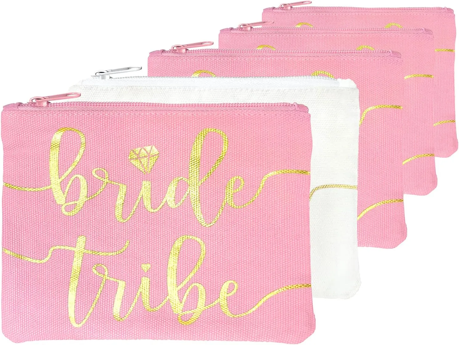 Bride Tribe Makeup Bags - Bridesmaid Favor for Bachelorette Party, Bridal Shower, Wedding. Cosmetics/Toiletries Bag, Wedding Survival Kit, Hangover Kit, Keepsake (4 1pc Bride Tribe   Bride, Blush)