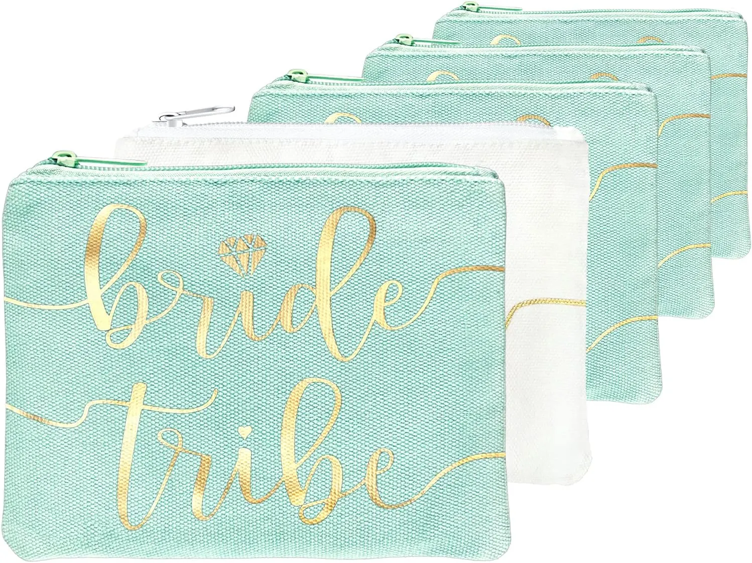 Bride Tribe Makeup Bags - Bridesmaid Favor for Bachelorette Party, Bridal Shower, Wedding. Cosmetics/Toiletries Bag, Wedding Survival Kit, Hangover Kit, Keepsake (4 1pc Bride Tribe   Bride, Mint)