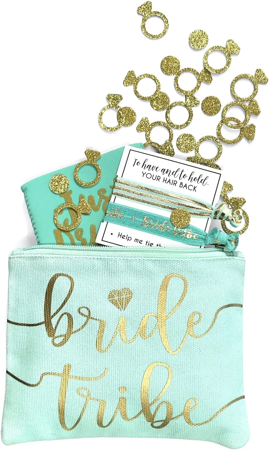 Bride Tribe Makeup Bags - Bridesmaid Favor for Bachelorette Party, Bridal Shower, Wedding. Cosmetics/Toiletries Bag, Wedding Survival Kit, Hangover Kit, Keepsake (4 1pc Bride Tribe   Bride, Mint)