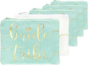 Bride Tribe Makeup Bags - Bridesmaid Favor for Bachelorette Party, Bridal Shower, Wedding. Cosmetics/Toiletries Bag, Wedding Survival Kit, Hangover Kit, Keepsake (4 1pc Bride Tribe   Bride, Mint)