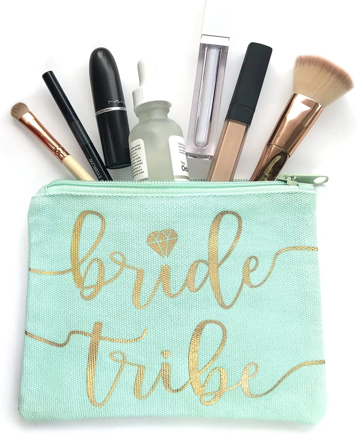 Bride Tribe Makeup Bags - Bridesmaid Favor for Bachelorette Party, Bridal Shower, Wedding. Cosmetics/Toiletries Bag, Wedding Survival Kit, Hangover Kit, Keepsake (4 1pc Bride Tribe   Bride, Mint)