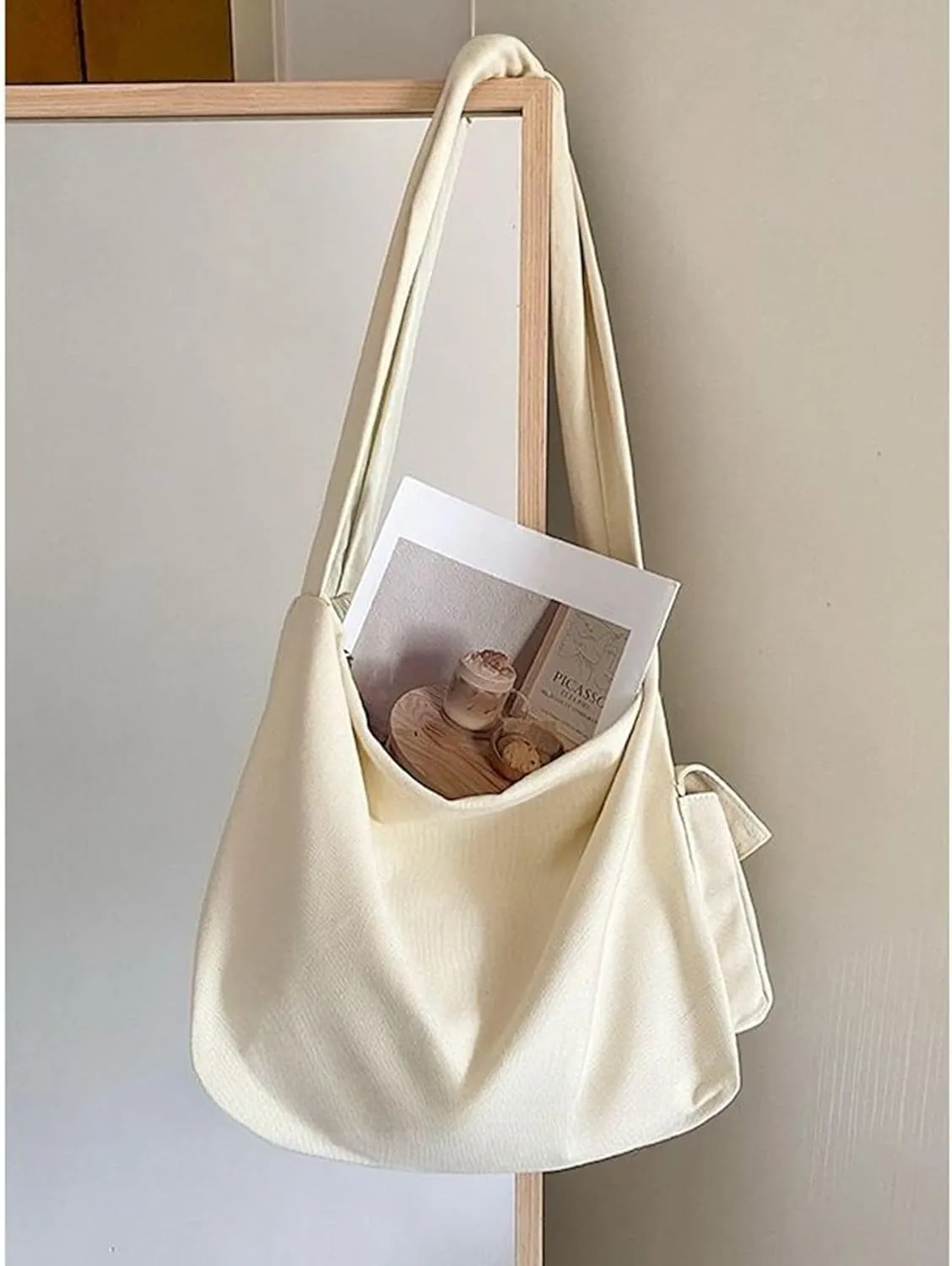 Canvas Crossbody Tote Bag for Women and Men Hobo Shoulder Bags Purse Black Beige Multi-pocket Casual Messenger Bag for Work