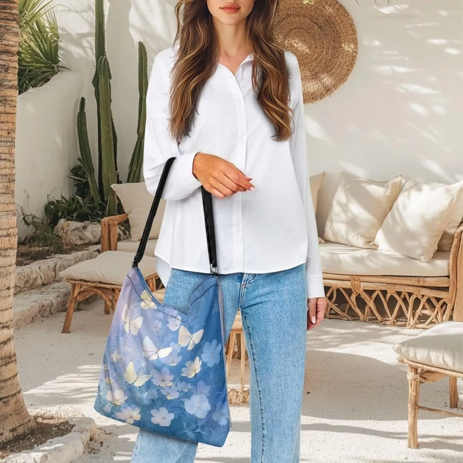 Canvas Tote Bag for Women, Vintage Handbags Adjustable Shoulder Strap Hobo Bag Zippered Stylish Crossbody Bag