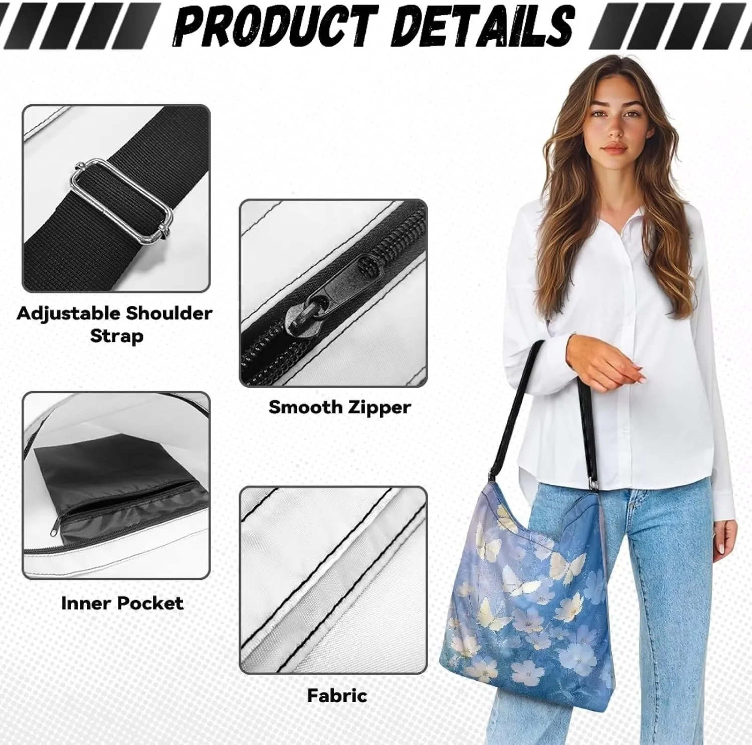 Canvas Tote Bag for Women, Vintage Handbags Adjustable Shoulder Strap Hobo Bag Zippered Stylish Crossbody Bag