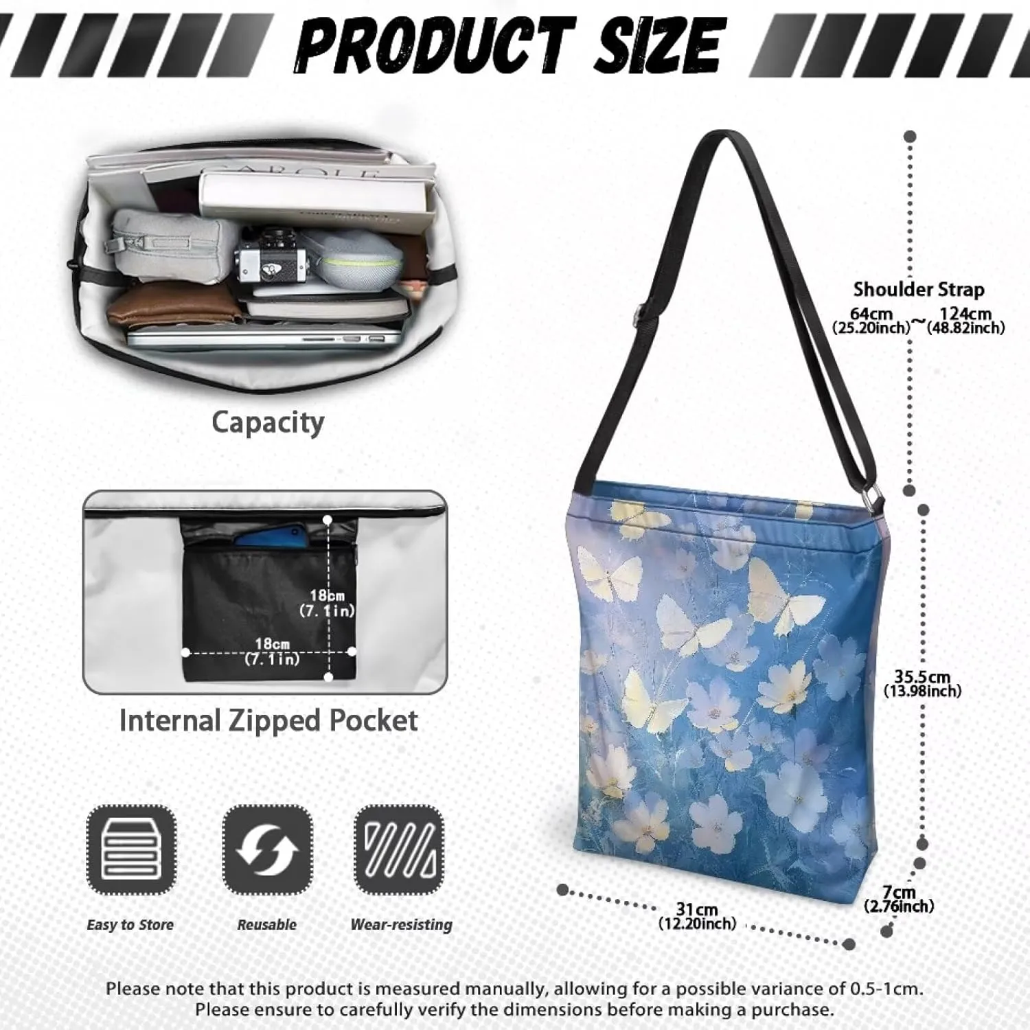 Canvas Tote Bag for Women, Vintage Handbags Adjustable Shoulder Strap Hobo Bag Zippered Stylish Crossbody Bag