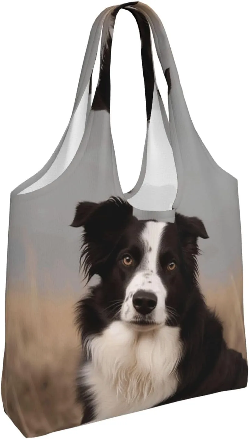 Canvas Tote Bag Reusable Grocery Bags Lightweight Handbag Border Collie Tote Bag for Shopping Cloth Bags