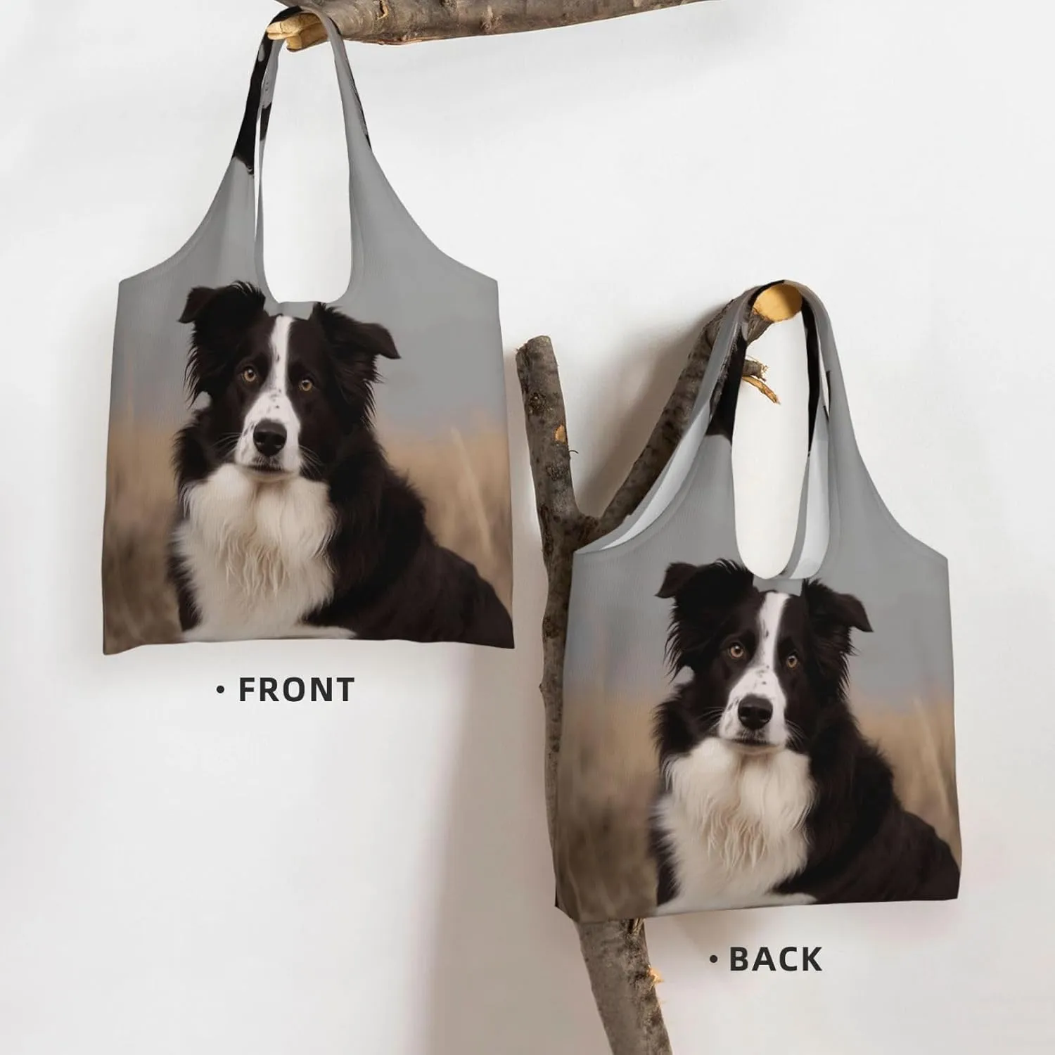 Canvas Tote Bag Reusable Grocery Bags Lightweight Handbag Border Collie Tote Bag for Shopping Cloth Bags