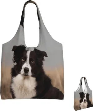 Canvas Tote Bag Reusable Grocery Bags Lightweight Handbag Border Collie Tote Bag for Shopping Cloth Bags