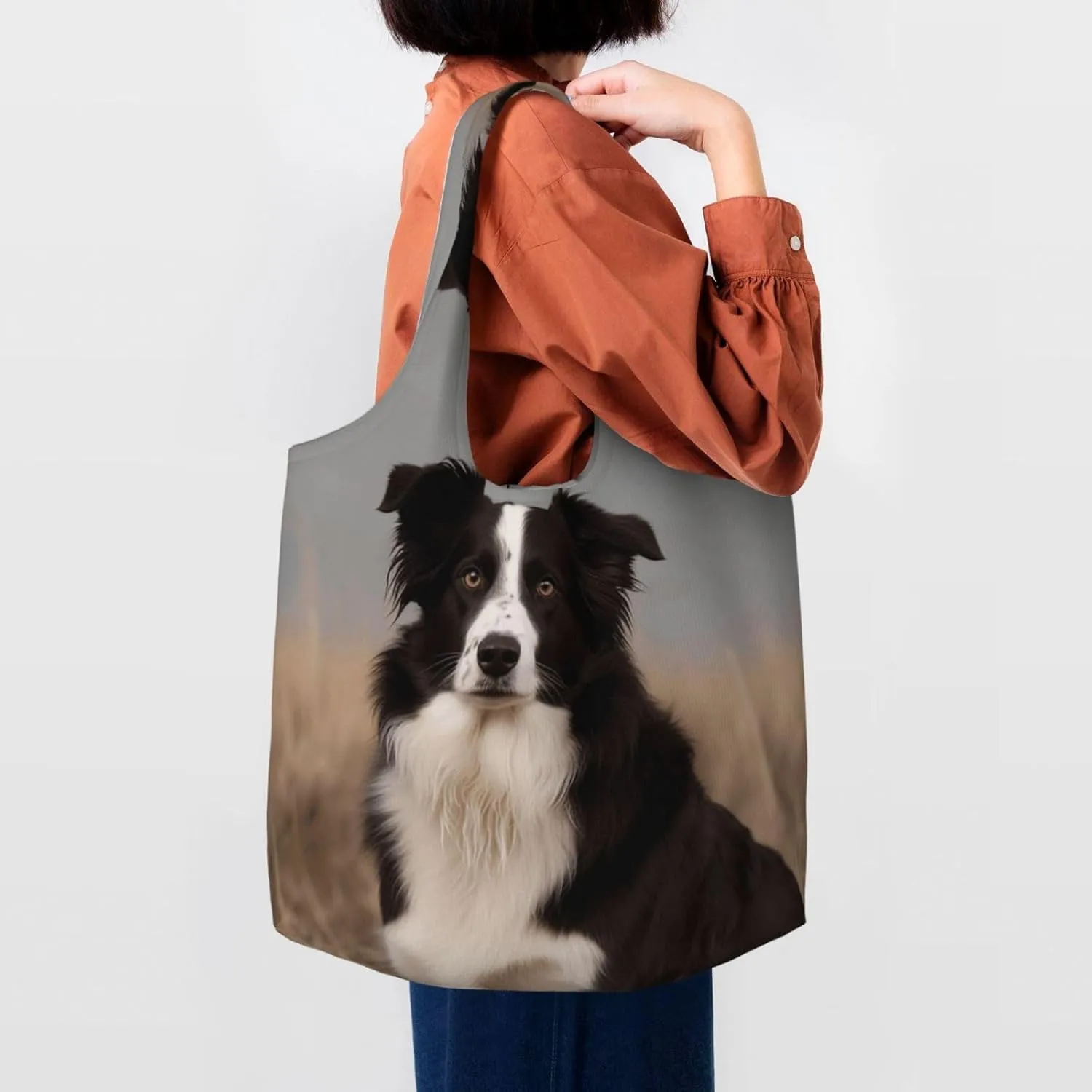Canvas Tote Bag Reusable Grocery Bags Lightweight Handbag Border Collie Tote Bag for Shopping Cloth Bags
