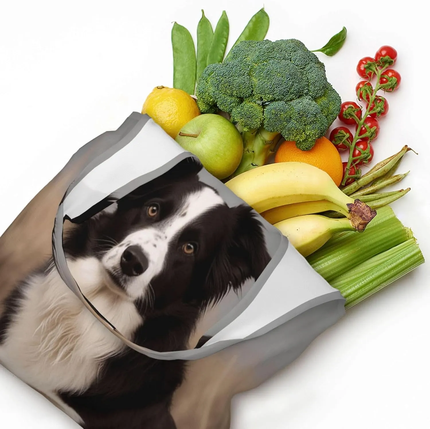 Canvas Tote Bag Reusable Grocery Bags Lightweight Handbag Border Collie Tote Bag for Shopping Cloth Bags