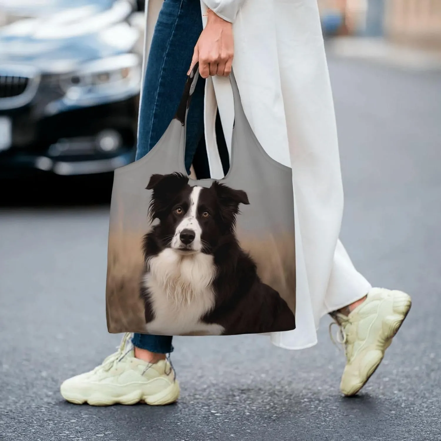 Canvas Tote Bag Reusable Grocery Bags Lightweight Handbag Border Collie Tote Bag for Shopping Cloth Bags