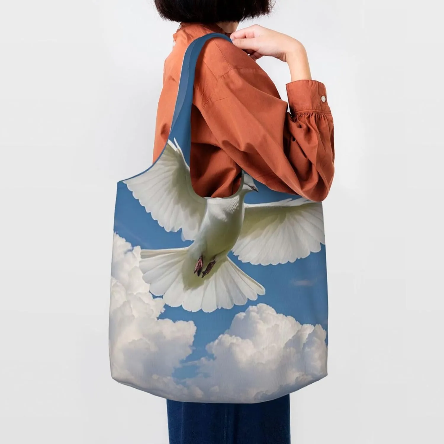 Canvas Tote Bag Reusable Grocery Bags Lightweight Handbag UFO at night Tote Bag for Shopping Cloth Bags