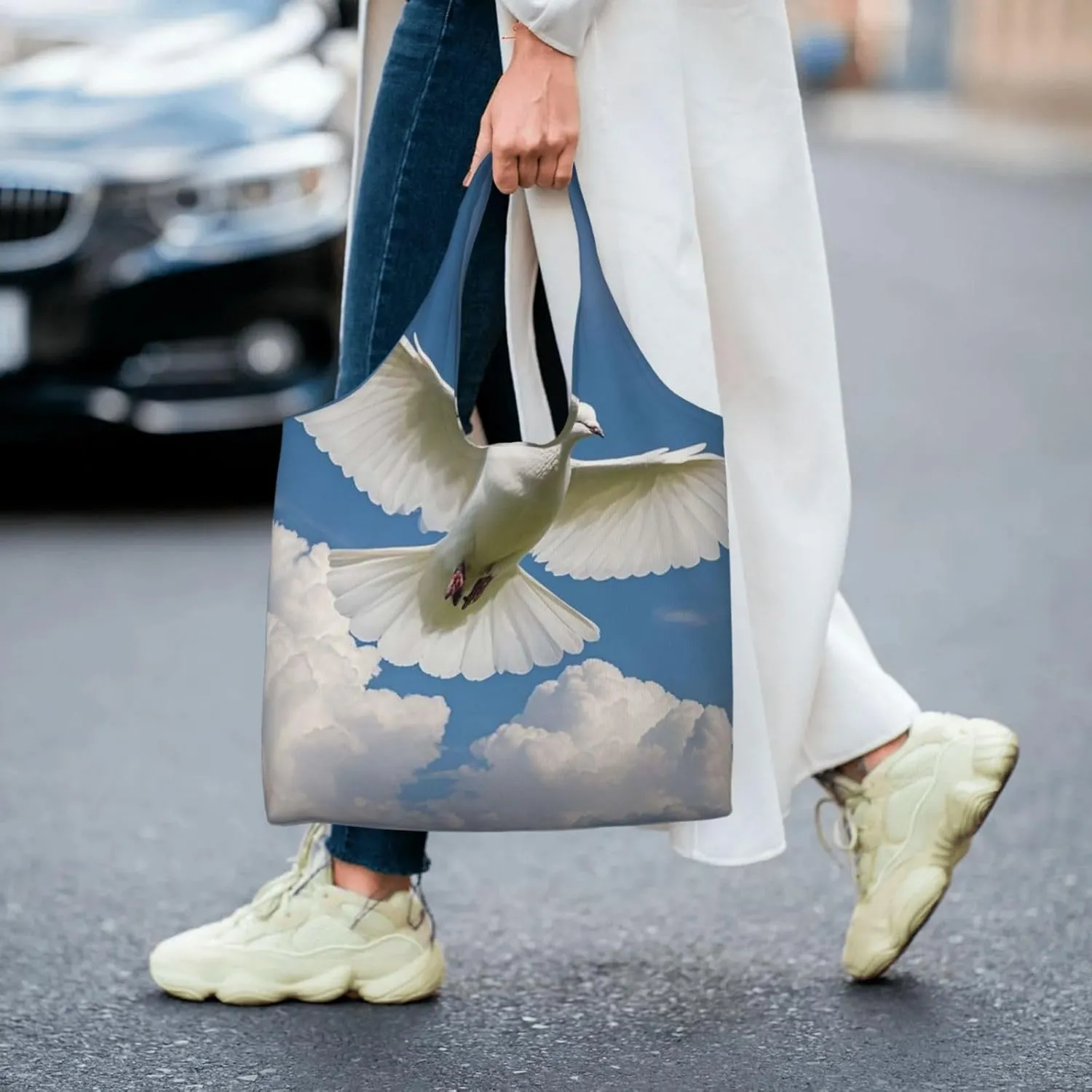 Canvas Tote Bag Reusable Grocery Bags Lightweight Handbag UFO at night Tote Bag for Shopping Cloth Bags