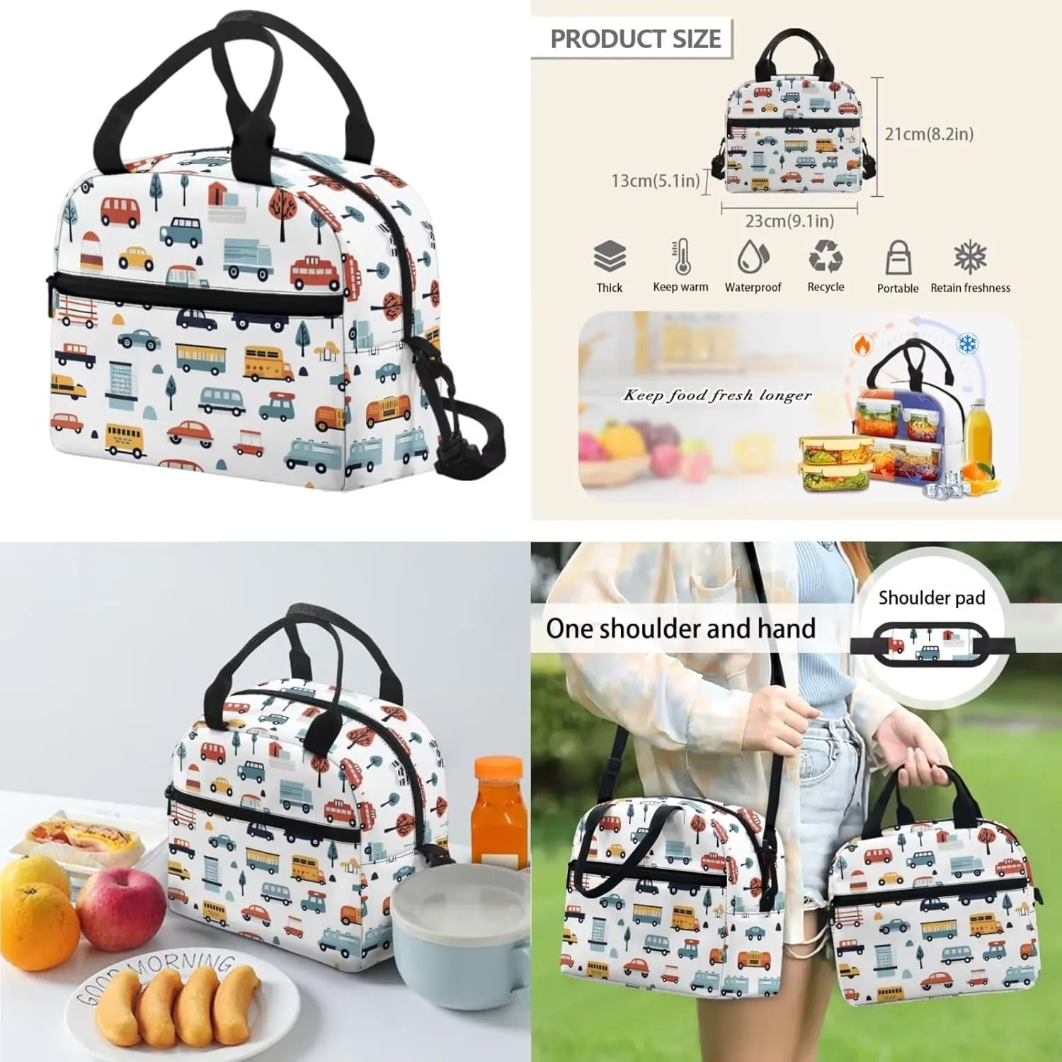 Car Backpack for Boys Lightweight 17 Inch Bookbag for Boys 8-12 with Lunch Box 3 in 1 Cool Practical Kids School Lunch Bag Classic Casual Hiking Rucksack