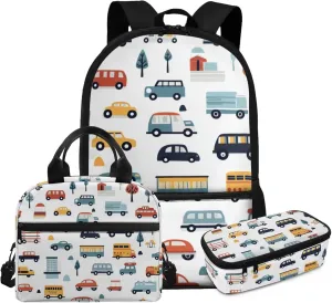 Car Backpack for Boys Lightweight 17 Inch Bookbag for Boys 8-12 with Lunch Box 3 in 1 Cool Practical Kids School Lunch Bag Classic Casual Hiking Rucksack