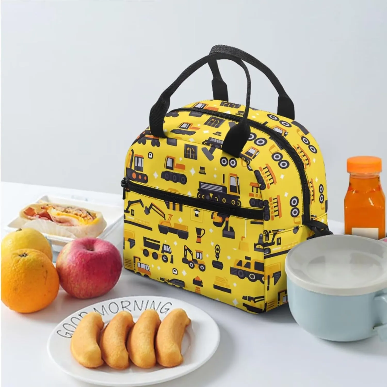 Car School Backpack for Kids Set of 3 Versatile Yellow Bookbag for Boys 5-7 with Lunch Box Lightweight Practical Kids Lunchbag for School 17 Inch Travel Knapsack