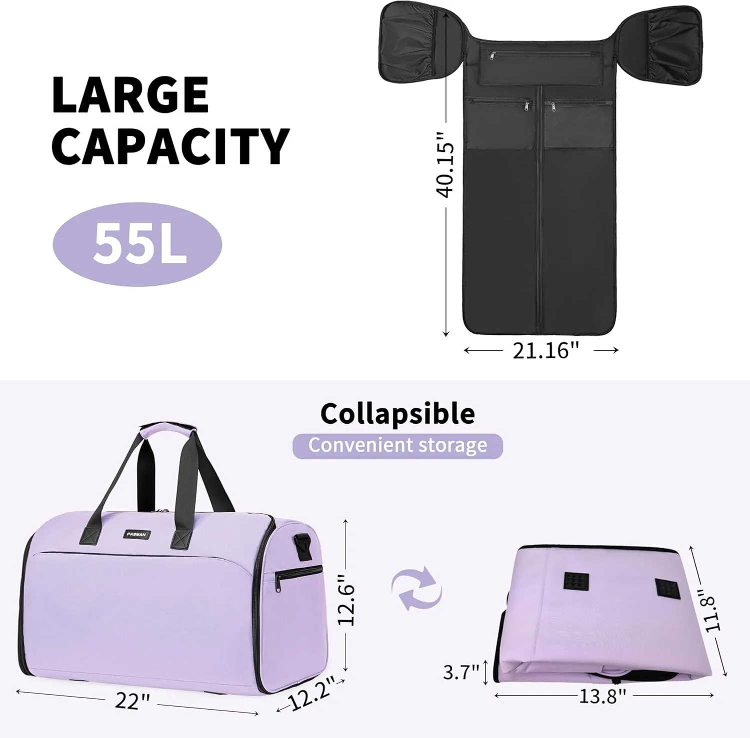 Carry on Garment Bags for Travel, Convertible Garment Duffel Bag with laptopcompartment for Men Women- 2 in 1 Suit trip Bags