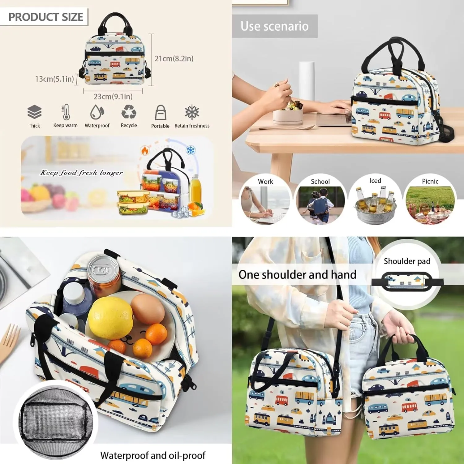 Cars Backpack for Toddler Boys Lightweight 17 Inch Boys Bookbag Age 6-8 with Lunch Box 3 in 1 Practical Trendy Pencil Case with Zipper Casual Travel Daypack
