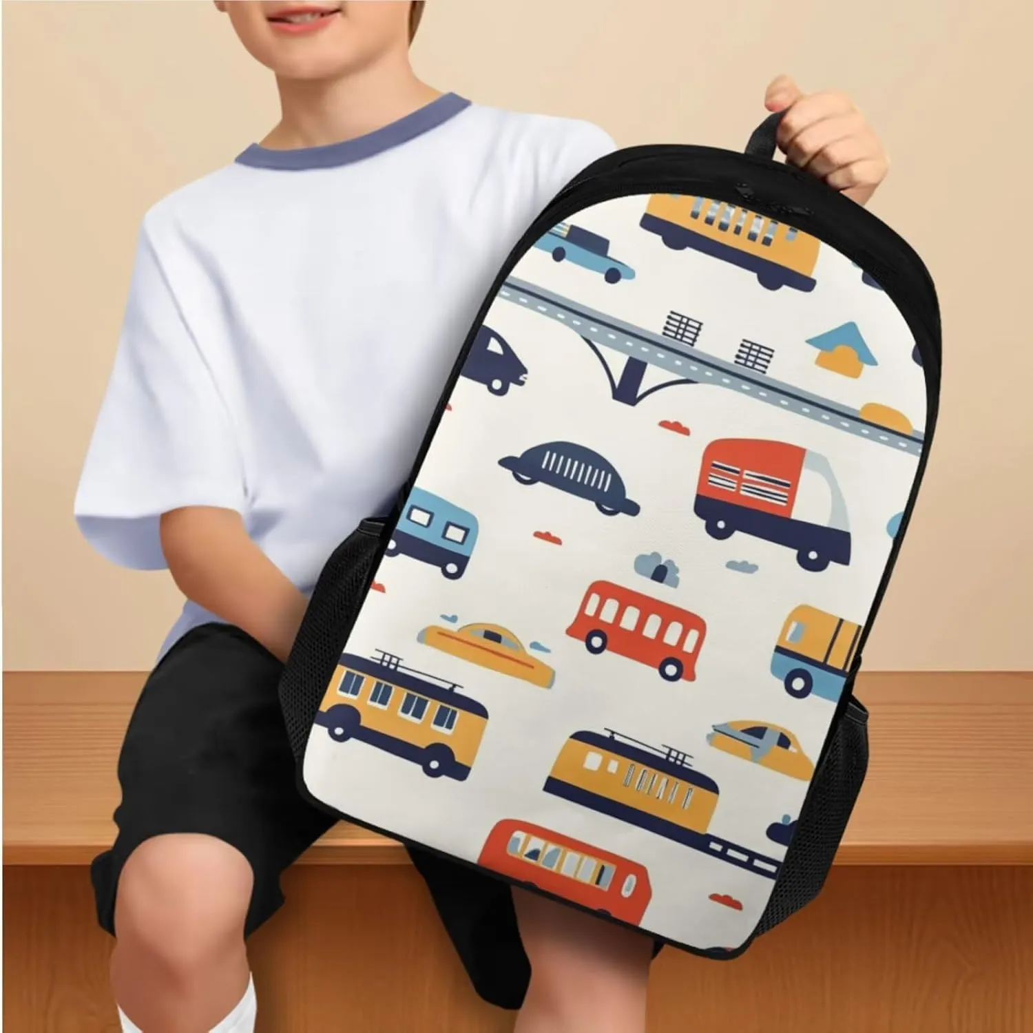 Cars Backpack for Toddler Boys Lightweight 17 Inch Boys Bookbag Age 6-8 with Lunch Box 3 in 1 Practical Trendy Pencil Case with Zipper Casual Travel Daypack