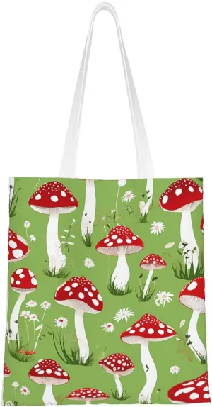 (Cartoon Mushrooms) Reusable Canvas Tote Bag For Women Lightweight Handbag Shopping Bag Stylish Shoulder Bag
