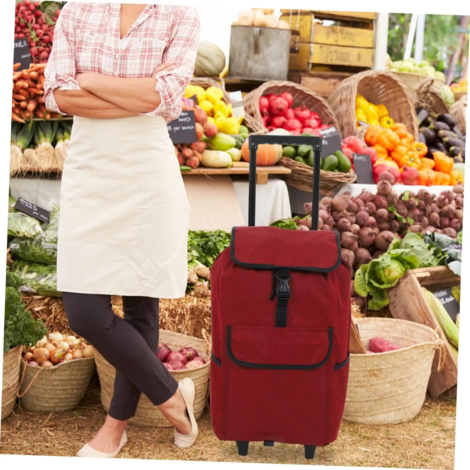 Ciieeo Foldable Shopping Cart Bag Wheels Oxford Cloth Trolley Bag Reusable Shopping Pouch