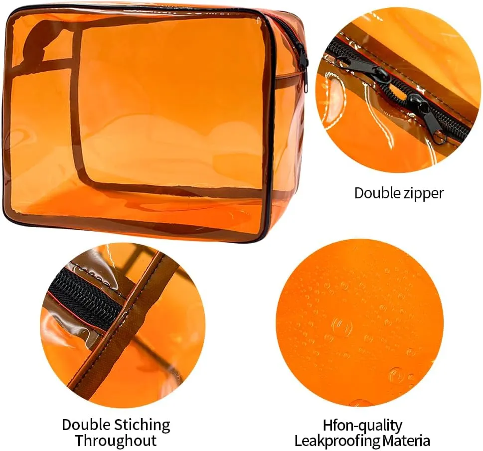 Clear Toiletry Bag, PVC Makeup Bag for Women, Spacious Clear Cosmetic & Toiletry PouchLarge Transparent Makeup Pouch for Travel (Brown)