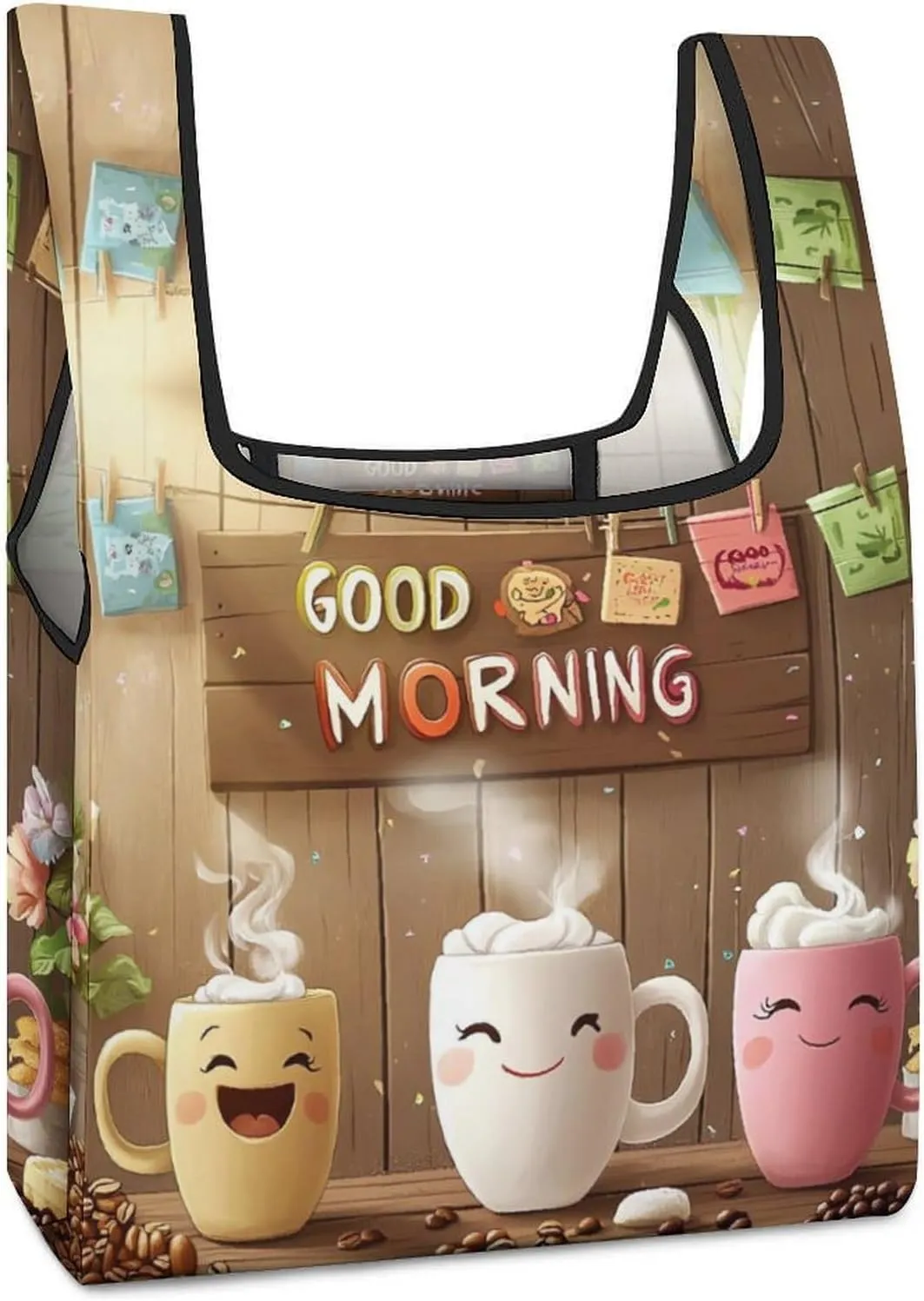 Coffee Cup Kitchen Shopping Bags Reusable Grocery Bag Lightweight Tote Bags Holiday Bags with Handles