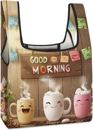 Coffee Cup Kitchen Shopping Bags Reusable Grocery Bag Lightweight Tote Bags Holiday Bags with Handles