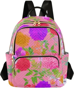 Colorful Flowers Lush Backpack Purse for Women Fashion Small Mini Daypack Purse for Lady Anti-theft Shoulder Bag for Lady Women