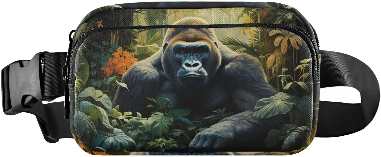 Congolese-gorilla-seated-amidst-lush-foliage Fanny Pack Water Resistant Adjustable Belt Waist Pack Travel Pouch for Running Hiking Training 85.31.6 inch