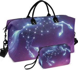 Constellation Unicorn Space Travel Duffle Bags Cosmetic Bags Set of 2, Cute Gym Tote Carry on Bags for Airplanes