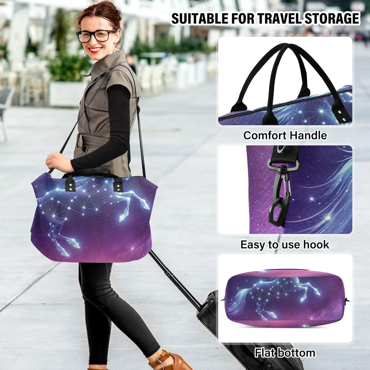 Constellation Unicorn Space Travel Duffle Bags Cosmetic Bags Set of 2, Cute Gym Tote Carry on Bags for Airplanes