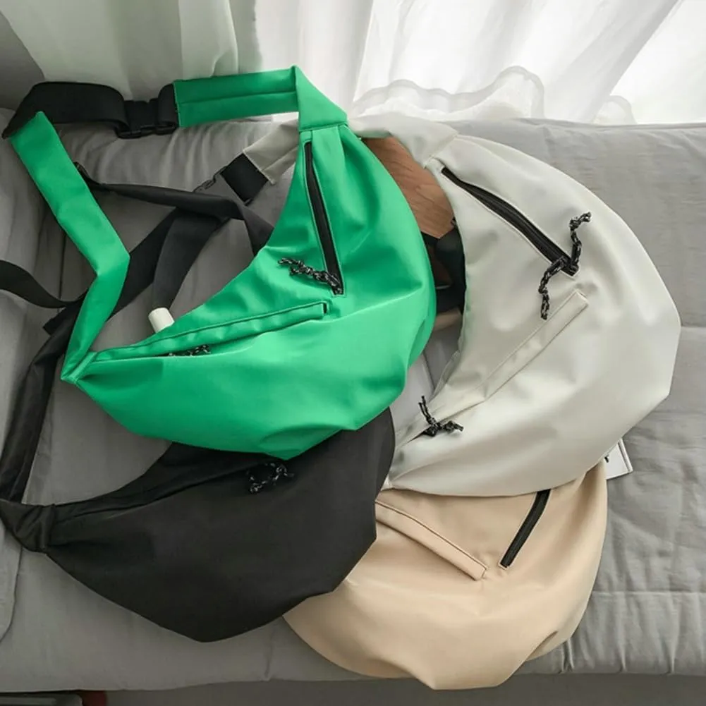 Cool Double Zipper Pockets Nylon Shoulder Bag Solid Practical Dumpling Bags Outdoor Work Sling Bag for Unisex 2025