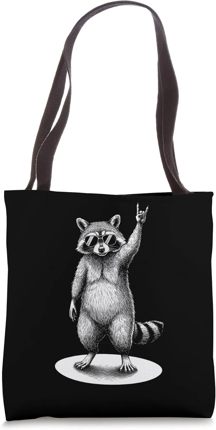 Cool Raccoon Rock Music Funny Raccoon Retro Party Tote Bag