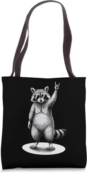 Cool Raccoon Rock Music Funny Raccoon Retro Party Tote Bag