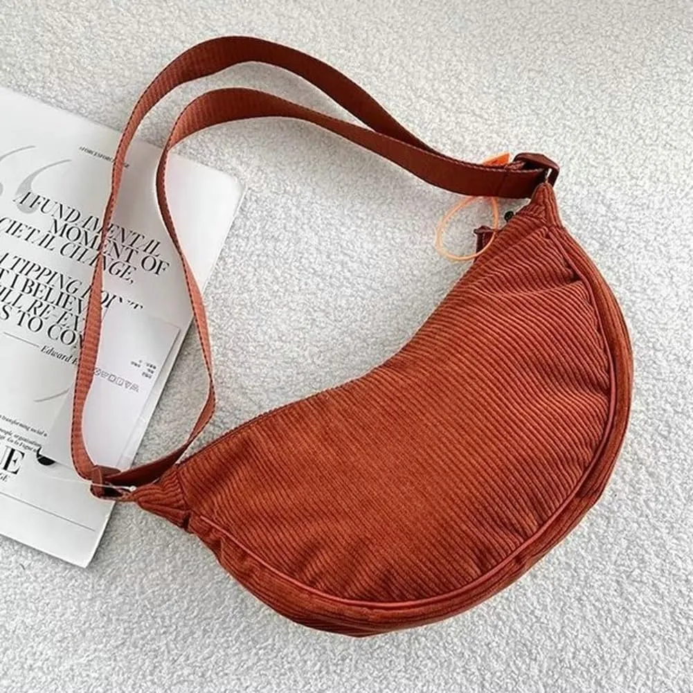 Corduroy Canvas Crossbody Bag for Women Retro Lightweight Shoulder Tote Handbag Hobo Dumpling Purse Satchels